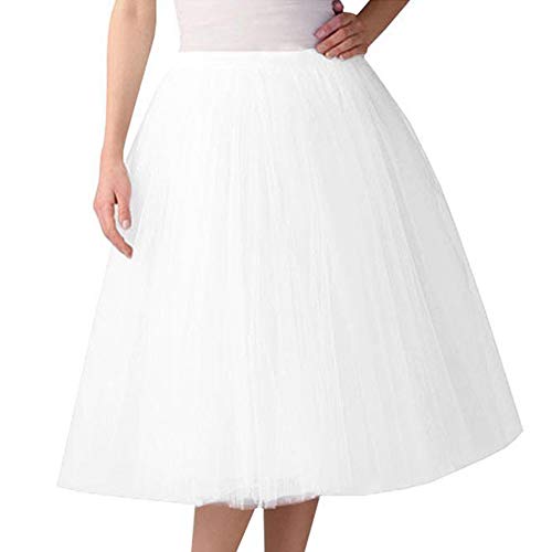 Minetom Damen Mädchen Tüllrock Hochwertiger Gefalteter Gaze-Knie-Längenrock Erwachsener Tutu-Tanzenrock Unterrock Party Abend Formelle Rock Weiß XL (74-130cm) von Minetom