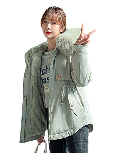 Minetom Damen Mantel Jacke Parka Kapuzenjacken Warmer Einfacher Klassiker Fell Daunenjacke Winterjacken Outwear B Grün 38 von Minetom