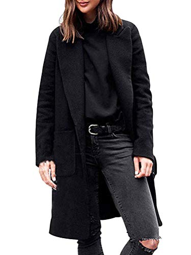 Minetom Damen Mantel Lange Jacke Mit Reverskragen Wintermantel Frauen Business Slim Fit Langemantel Winterjacke Trenchcoat Lange Übergangsmantel A Schwarz XS von Minetom