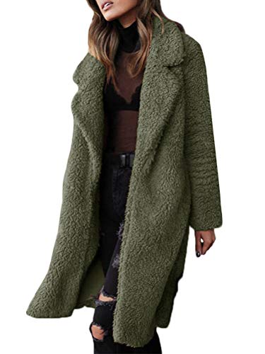 Minetom Damen Mantel Plüschjacke Winterjacke Steppjacke Elegant Vorne Öffnen Plüsch Warmen Oversize Boyfriend Outwear Cardigan Lange Jacke Langarm Einfarbig Parka Grün DE 38 von Minetom