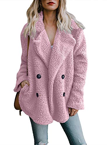 Minetom Damen Mantel Plüschjacke Winterjacke Steppjacke Vorne Öffnen Plüsch Warm Oversize Boyfriend Outwear Cardigan Lange Ärmel Einfarbig Parka mit Taschen Rosa DE 44 von Minetom