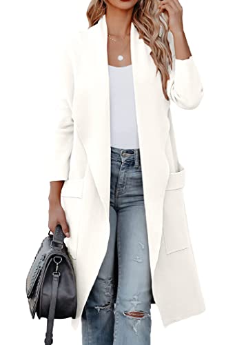 Minetom Damen Mantel Revers Mantel Lang Trenchcoat Cardigan Wasserfall Übergangsjacke Front Offen Herbst Winter Jacke Outwear mit Taschen A Weiß S Minetom Damen Mantel Revers Mantel Lang Trenchcoat Cardigan Wasserfall Übergangsjacke Front Offen Herbst Winter Jacke Outwear mit Taschen A Weiß S von Minetom