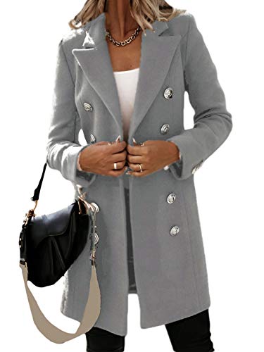 Minetom Damen Mantel Trenchcoat Wintermantel Übergangsjacke Frauen Elegant Business Slim Fit Langarm Herbst Winter Blazer Lang A Grau 40 von Minetom