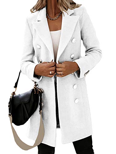 Minetom Damen Mantel Trenchcoat Wintermantel Übergangsjacke Frauen Elegant Business Slim Fit Langarm Herbst Winter Blazer Lang A Weiß 38 von Minetom