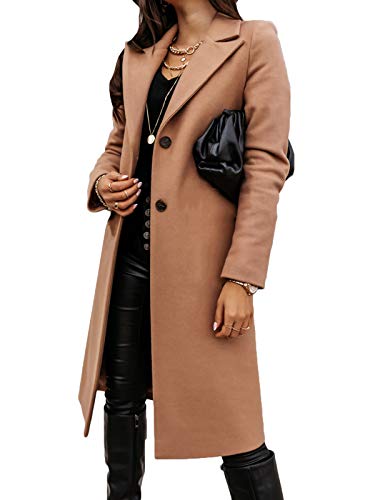 Minetom Damen Mantel Trenchcoat Wintermantel Übergangsjacke Frauen Elegant Business Slim Fit Langarm Herbst Winter Blazer Lang C Khaki 34 von Minetom