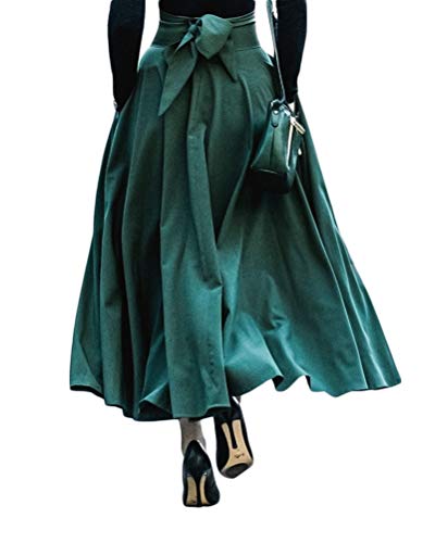 Minetom Damen Maxirock Retro Vintage Rockabilly Rock Damen Festliche Röcke Lang Rock Mit Ausgestellt Bowknot Hochzeit Maxiröcke Mit Taschen Grün S von Minetom