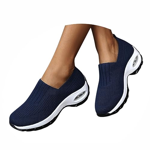 Minetom Damen Mesh Laufschuhe Slip On Turnschuhe Sportschuhe Sneaker Running Tennis Schuhe Straßenlaufschuhe Leichtgewichts Atmungsaktiv Walkingschuhe Outdoor Fitness Jogging A Marine 42 EU von Minetom