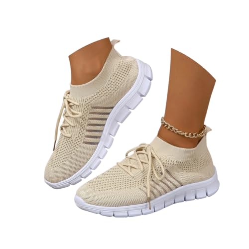 Minetom Damen Mesh Laufschuhe Turnschuhe Sportschuhe Sneaker Running Tennis Schuhe Freizeit Straßenlaufschuhe Leichtgewichts Atmungsaktiv Walkingschuhe Outdoor Fitness Jogging A Beige 37 EU von Minetom