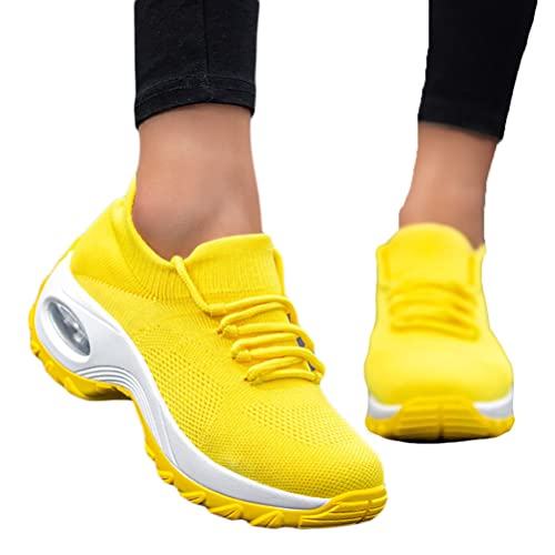 Minetom Damen Mesh Laufschuhe Turnschuhe Sportschuhe Sneaker Running Tennis Schuhe Straßenlaufschuhe Dämpfung Leichtgewichts Atmungsaktiv Walkingschuhe Outdoor Fitness Jogging A Gelb 40 EU von Minetom