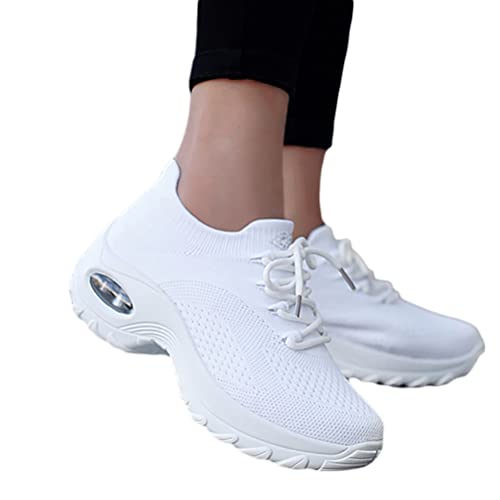 Minetom Damen Mesh Laufschuhe Turnschuhe Sportschuhe Sneaker Running Tennis Schuhe Straßenlaufschuhe Dämpfung Leichtgewichts Atmungsaktiv Walkingschuhe Outdoor Fitness Jogging A Weiß 40 EU von Minetom