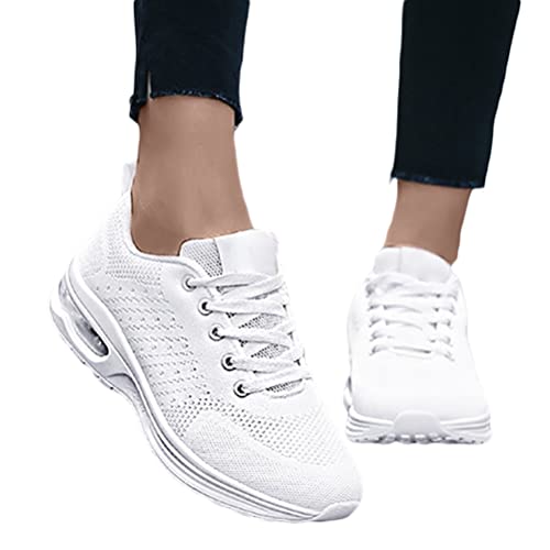 Minetom Damen Mesh Laufschuhe Turnschuhe Sportschuhe Sneaker Running Tennis Schuhe Straßenlaufschuhe Dämpfung Leichtgewichts Atmungsaktiv Walkingschuhe Outdoor Fitness Jogging C Weiß 42 EU von Minetom