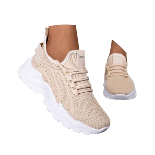 Minetom Damen Mesh Sneaker Sportschuhe Turnschuhe Laufschuhe Tennisschuhe Leicht Fitnessschuhe Plateau Schnürer Walkingschuhe A Khaki 42 EU von Minetom