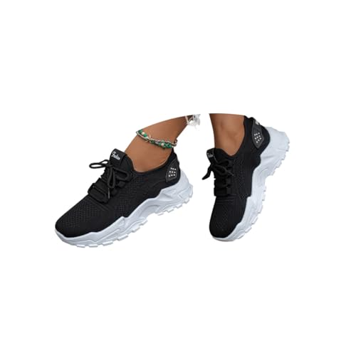 Minetom Damen Mesh Sneaker Sportschuhe Turnschuhe Laufschuhe Tennisschuhe Leicht Fitnessschuhe Plateau Schnürer Walkingschuhe A Schwarz 38 EU von Minetom