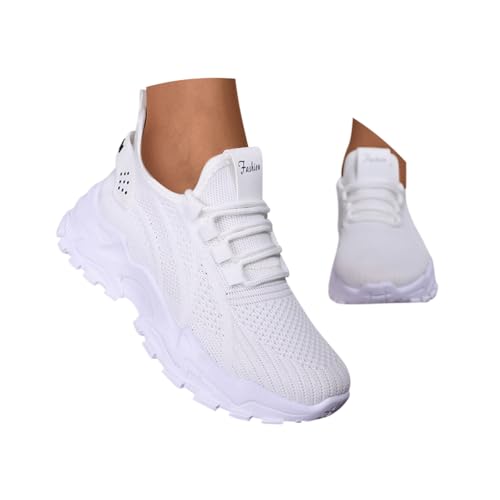 Minetom Damen Mesh Sneaker Sportschuhe Turnschuhe Laufschuhe Tennisschuhe Leicht Fitnessschuhe Plateau Schnürer Walkingschuhe A Weiß 42 EU von Minetom