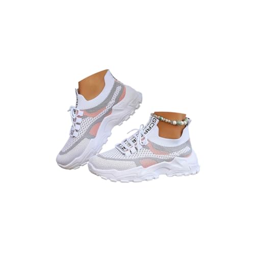 Minetom Damen Mesh Sneaker Sportschuhe Turnschuhe Laufschuhe Tennisschuhe Leicht Fitnessschuhe Plateau Schnürer Walkingschuhe C Rosa 41 EU von Minetom