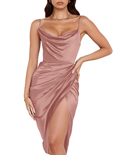 Minetom Damen Minikleid Bodycon Partykleid Drapiert Ziehbändchen Knoten Bleistift Sexy Kleid Spaghettiträger Sommerkleid C Dunkelpink S von Minetom