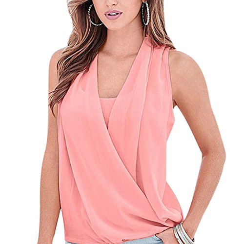 Minetom Damen Mode Ärmellos Weste Chiffon Tops Sommer Sexy Bluse T-Shirts Vest Rosa 42 von Minetom