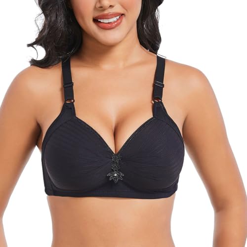 Minetom Damen Ohne Bügel Push Up BH Frauen V-Ausschnitt Bralette Weich Bequem Bustier Alltag Fitness Sport Yoga Bra A Schwarz 115B von Minetom