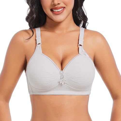 Minetom Damen Ohne Bügel Push Up BH Frauen V-Ausschnitt Bralette Weich Bequem Bustier Alltag Fitness Sport Yoga Bra A Weiß 115C von Minetom