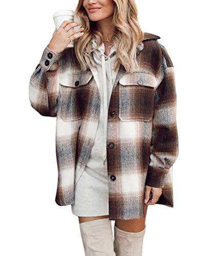 Minetom Damen Oversized Karohemd Hemdjacke Kariert Holzfällerhemd Langarm Hemd mit Brusttaschen Hemdbluse Bluse Shirt C Braun Large Minetom Damen Oversized Karohemd Hemdjacke Kariert Holzfällerhemd Langarm Hemd mit Brusttaschen Hemdbluse Bluse Shirt C Braun Large von Minetom