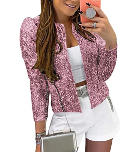 Minetom Damen Pailletten Blazer Pailletten Schimmer Jacke Lässig Langarm Glitzer Party Glänzend Kurz Mantel Rave Oberbekleidung Mantel Outfits Clubwear A Rosa M Minetom Damen Pailletten Blazer Pailletten Schimmer Jacke Lässig Langarm Glitzer Party Glänzend Kurz Mantel Rave Oberbekleidung Mantel Outfits Clubwear A Rosa M von Minetom