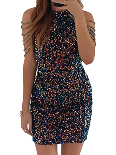 Minetom Damen Pailletten Kleid Ärmellos Partykleid Bleistiftkleid Abendkleider Rockabilly Cocktail Festlich Hochzeit Kleid A Schwarz XL von Minetom