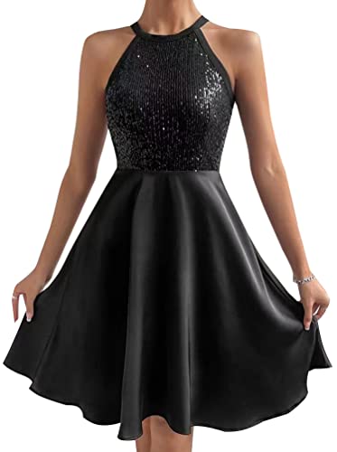 Minetom Damen Pailletten Kleid Ärmellos Partykleid Bleistiftkleid Abendkleider Rockabilly Cocktail Festlich Hochzeit Mini Kleid E Schwarz M von Minetom