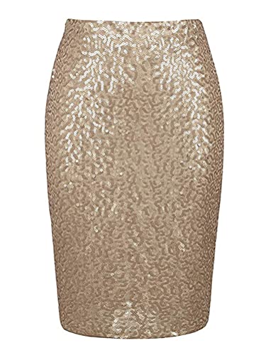 Minetom Damen Pailletten Rock Bleistiftrock Hohe Taille Glitzer Meerjungfrau Rock Bodycon Midi Skirt A Champagner M von Minetom