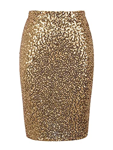 Minetom Damen Pailletten Rock Bleistiftrock Hohe Taille Glitzer Meerjungfrau Rock Bodycon Midi Skirt A Gold M von Minetom