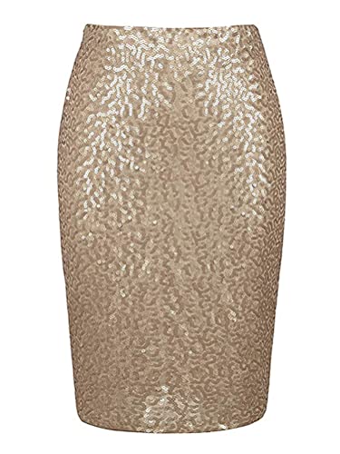 Minetom Damen Pailletten Bleistiftrock - Hohe Taille Glitzer Meerjungfrau Bodycon Midi Skirt - Champagner XL von Minetom