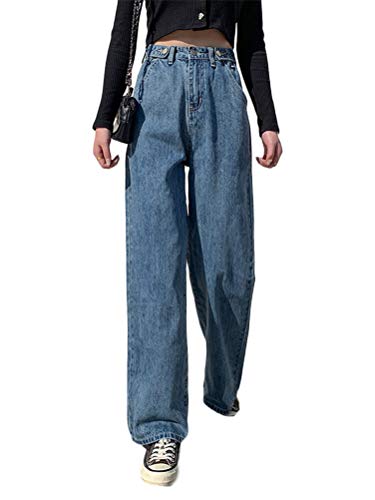 Minetom Damen Palazzo Jeans Hose High Wasit Jeanshose Boyfriend Hose Weites Bein Chic Denim Pants Oversize D Blau S von Minetom