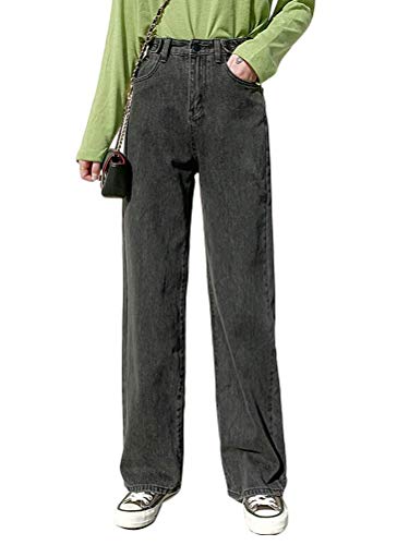 Minetom Damen Palazzo Jeans Hose High Wasit Jeanshose Boyfriend Hose Weites Bein Chic Denim Pants Oversize D Grau M von Minetom