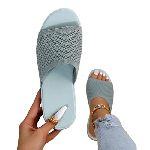 Minetom Damen Pantoletten Mesh Peep Toe Hausschuhe Sabot Mit Luftkissen Atmungsaktiv Plateau Freizeit Sandalen Strand Slipper A Blau 41 EU von Minetom