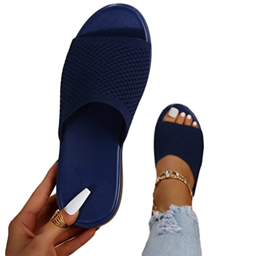 Minetom Damen Pantoletten Mesh Peep Toe Hausschuhe Sabot Mit Luftkissen Atmungsaktiv Plateau Freizeit Sandalen Strand Slipper A Dunkelblau 39 EU von Minetom