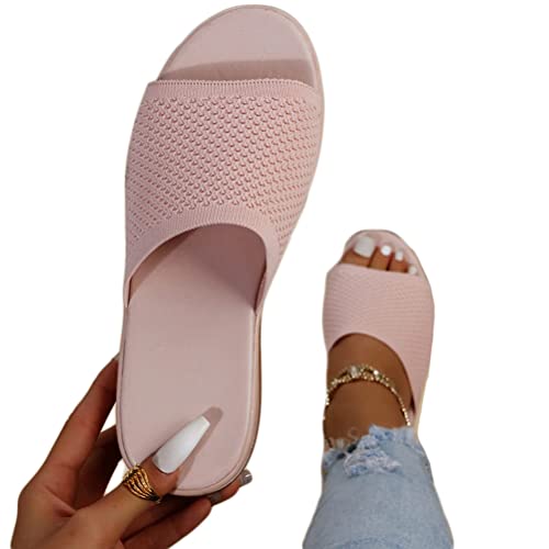 Minetom Damen Pantoletten Mesh Peep Toe Hausschuhe Sabot Mit Luftkissen Atmungsaktiv Plateau Freizeit Sandalen Strand Slipper A Rosa 37 EU von Minetom