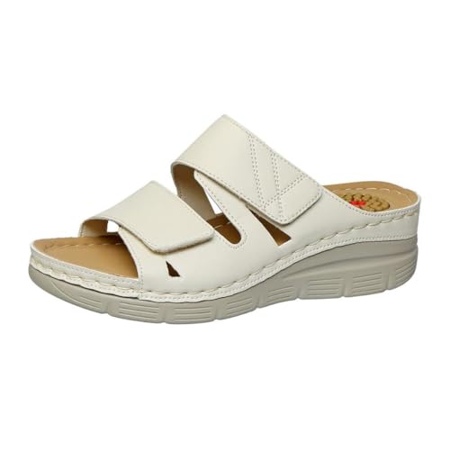 Minetom Damen Pantoletten Mit Massage Sohle Hausschuhe Fußgewölbe Unterstützung Orthopädische Keilabsatz Sandalen A Weiß 40 EU von Minetom