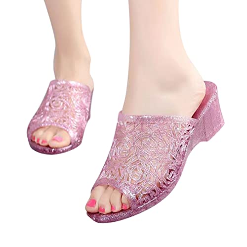 Minetom Damen Pantoletten Sommer Hohl Gelee Atmungsaktiv Keilabsatz Sandalen Hausschuhe Gartenschuhe Plastik Schuh Pool Strand Outdoor B Violett 37 EU von Minetom