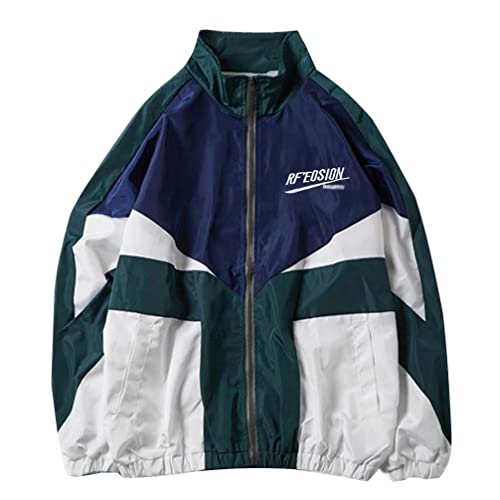 Minetom Damen Patchwork Farbblock Oversize Hip Hop Jacke Teenager Mädchen Mantel Sport Übergangsjacke Jacke Sweatjacke F Blau M von Minetom