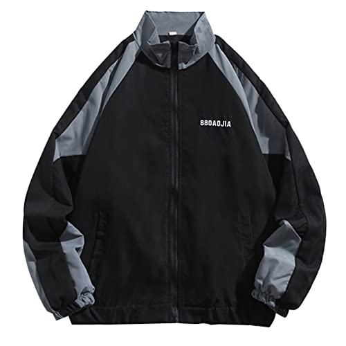 Minetom Damen Patchwork Farbblock Oversize Hip Hop Jacke Teenager Mädchen Mantel Sport Übergangsjacke Windbreaker College Jacke Sweatjacke B Schwarz M von Minetom
