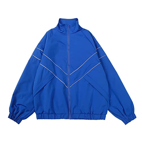 Minetom Damen Patchwork Farbblock Oversize Hip Hop Jacke Teenager Mädchen Mantel Sport Übergangsjacke Windbreaker College Jacke Sweatjacke D Blau S von Minetom