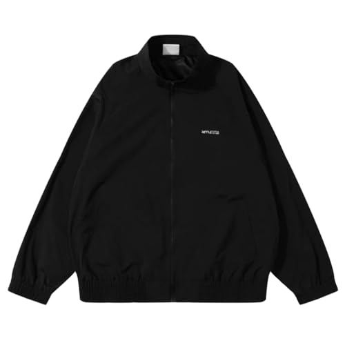 Minetom Damen Patchwork Farbblock Oversize Hip Hop Jacke Teenager Mädchen Mantel Sport Übergangsjacke Windbreaker Leichte College Jacke Sweatjacke I Schwarz XL von Minetom