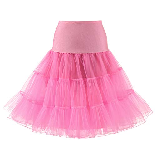 Minetom Damen Petticoat Unterrock Reifrock Underskirt Crinoline Für 1950er Rockabilly Tüllrock Vintage A-Linie Halb Slips Rockabilly Tutu Rock A Rosa M von Minetom