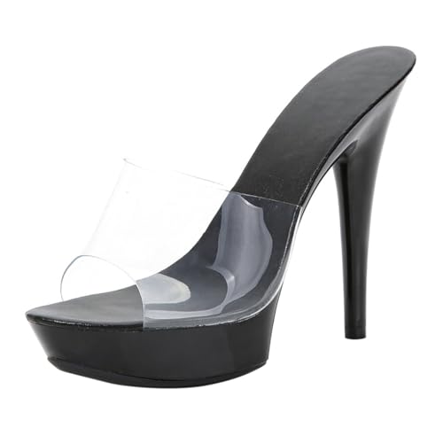 Minetom Damen Plateau High Heels Stiletto Sandaletten Hausschuhe Pantoletten Absatzschuhe Elegant Peep Toe Plattform Abend Party Hochzeit Sandalen A2 Schwarz 40 EU von Minetom