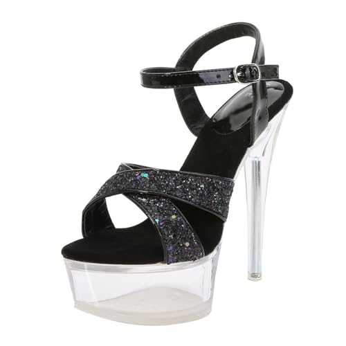 Minetom Damen Plateau Pumps High Heels Stiletto Schnallenschuhe Sandaletten Absatzschuhe Elegant Peep Toe Plattform Abend Party Hochzeit Sandalen E Schwarz 39 EU von Minetom