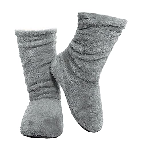 Minetom Damen Plüsch Gefüttert Hausschuhe Feste Sohle Rutschfest Hüttenschuhe Faux Fell Stiefel Winterhausschuhe Innen Sockenstiefel B Dunkelgrau 37/38 EU von Minetom