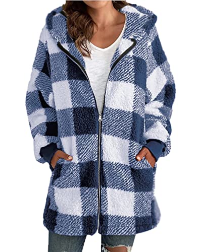 Minetom Damen Plüschjacke Kariert Gefütterte Fleece Jacke Winterjacke Plaid Mantel Reißverschluss Herbst Winter Warme Outwear Mit Kapuze Taschen Hoodie A Blau M Minetom Damen Plüschjacke Kariert Gefütterte Fleece Jacke Winterjacke Plaid Mantel Reißverschluss Herbst Winter Warme Outwear Mit Kapuze Taschen Hoodie A Blau M von Minetom