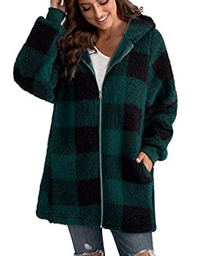 Minetom Damen Plüschjacke Kariert Gefütterte Fleece Jacke Winterjacke Plaid Mantel Reißverschluss Herbst Winter Warme Outwear Mit Kapuze Taschen Hoodie A Grün M Minetom Damen Plüschjacke Kariert Gefütterte Fleece Jacke Winterjacke Plaid Mantel Reißverschluss Herbst Winter Warme Outwear Mit Kapuze Taschen Hoodie A Grün M von Minetom