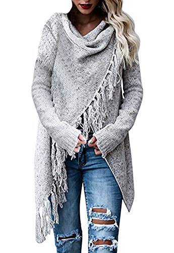 Minetom Damen Poncho Cape Mit Rollkragen Strickpullover Strickjacke Cardigan Unregelmäßig Sweater Herbst Winter Gestrickt Umhang A Hellgrau DE 44 von Minetom