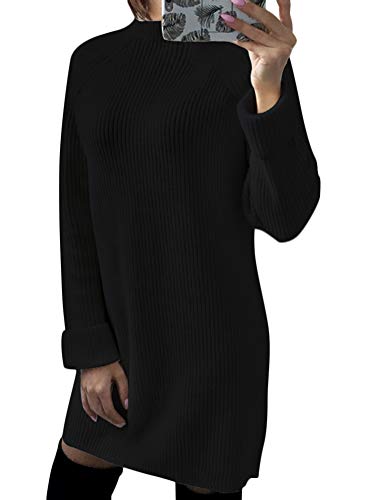 Minetom Damen Pullover Kleider Mode Minikleid Winterkleider Strickkleider Langarm Warm Lose Stricksweat Strickpullover Einfarbi Gestrickt Sweatkleid Schwarz DE 44 von Minetom