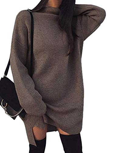 Minetom Damen Pullover Kleider Mode Minikleid Winterkleider Strickkleider Langarm Warm Oversize Stricksweat Strickpullover Lose Sweatkleid Braun DE 40 von Minetom